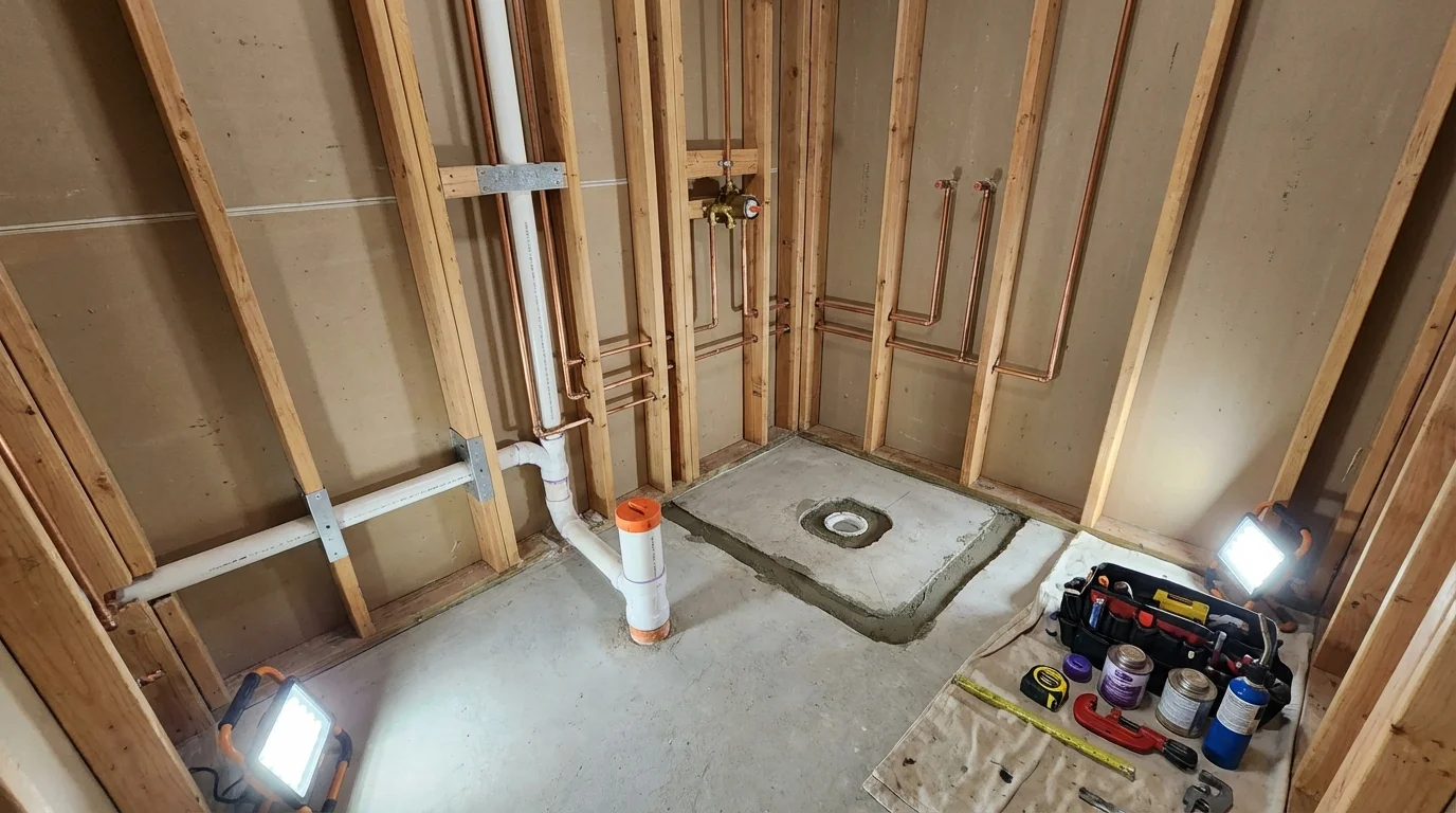 Bathroom rough-in plumbing during remodel by Johns Plumbing LLC in Scottsbluff