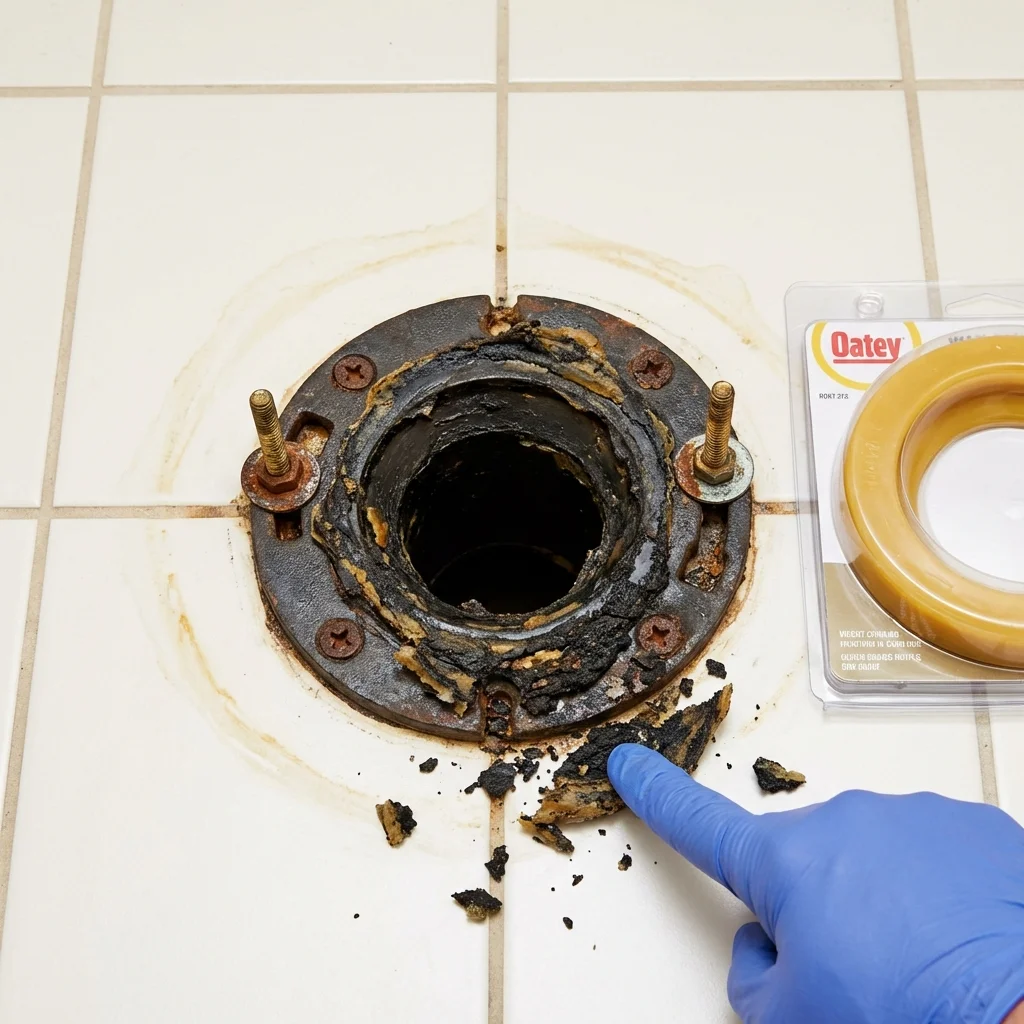 Failed wax ring showing water seepage at the base of a toilet in a Scottsbluff, NE home